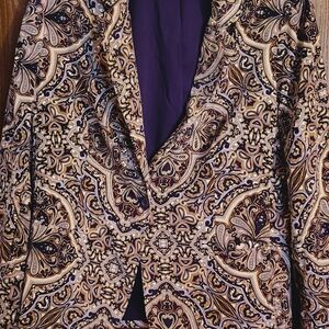 Chico's Elegant Purple and Cream Patterned Blazer